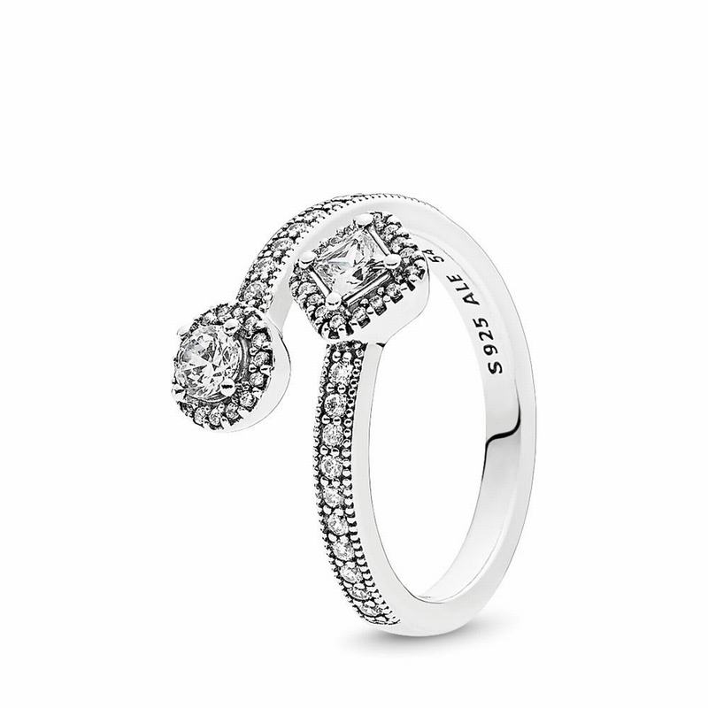 Inele statement Pandora Sparkling Square & Circle Open Argint (rn97jUfF)